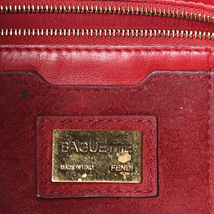Fendi Calfskin Floral Stitched Baguette Red 6 of 9
