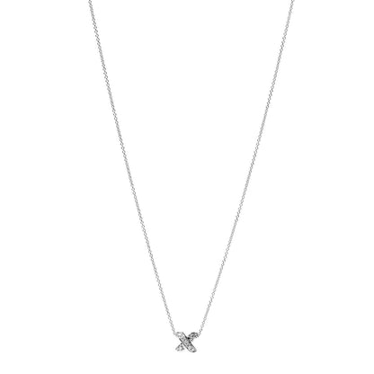 Tiffany 18K White Gold Diamond 9mm X Pendant Necklace 1 of 7