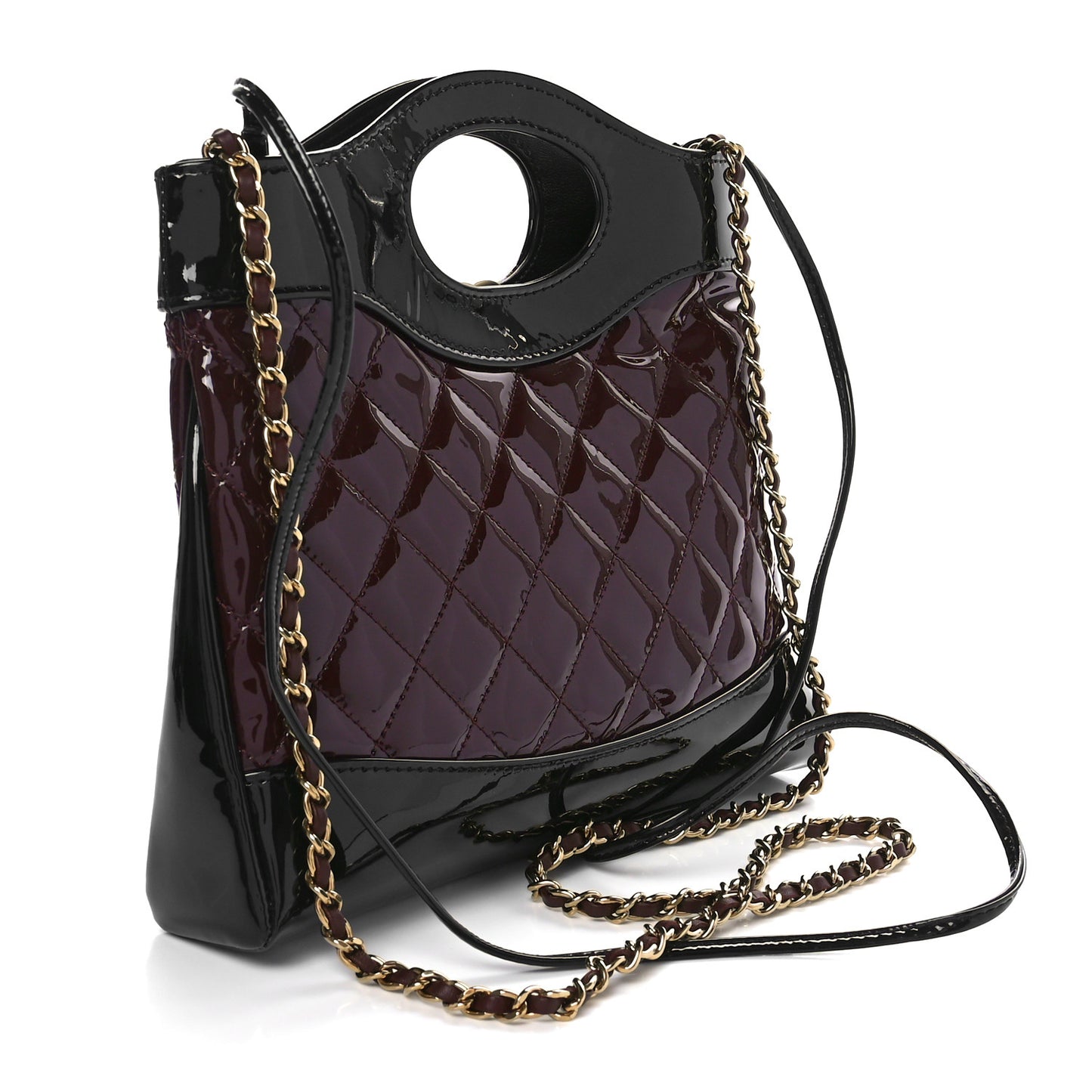 Patent Calfskin Quilted Mini 31 Shopping Bag Burgundy Black