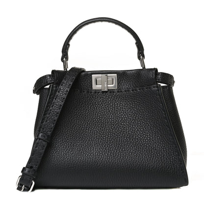 Fendi Cuoio Romano Selleria Bi-Color Mini Peekaboo Iconic Satchel Black Mou 1 of 15