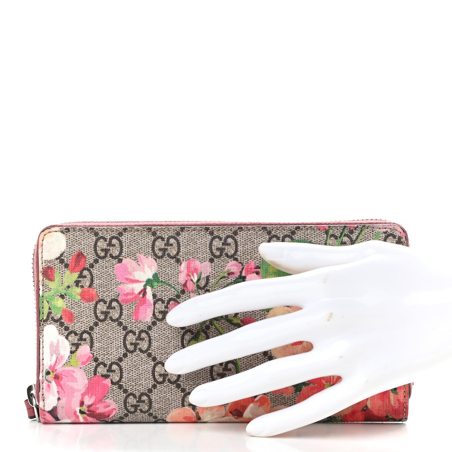Gucci GG Supreme Monogram Blooms Zip Around Wallet Beige Multicolor Dry Rose 2 of 7