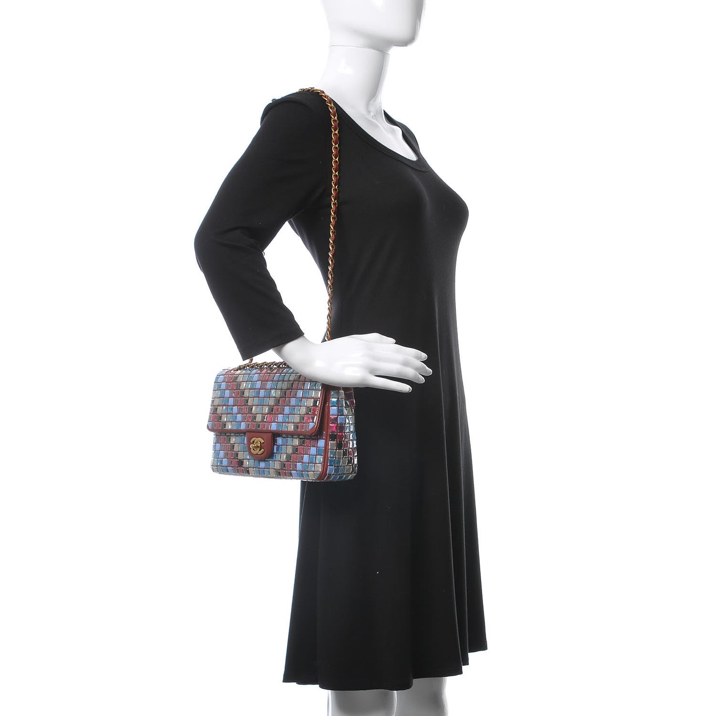 Lambskin Mosaic Medium Flap Red Multicolor