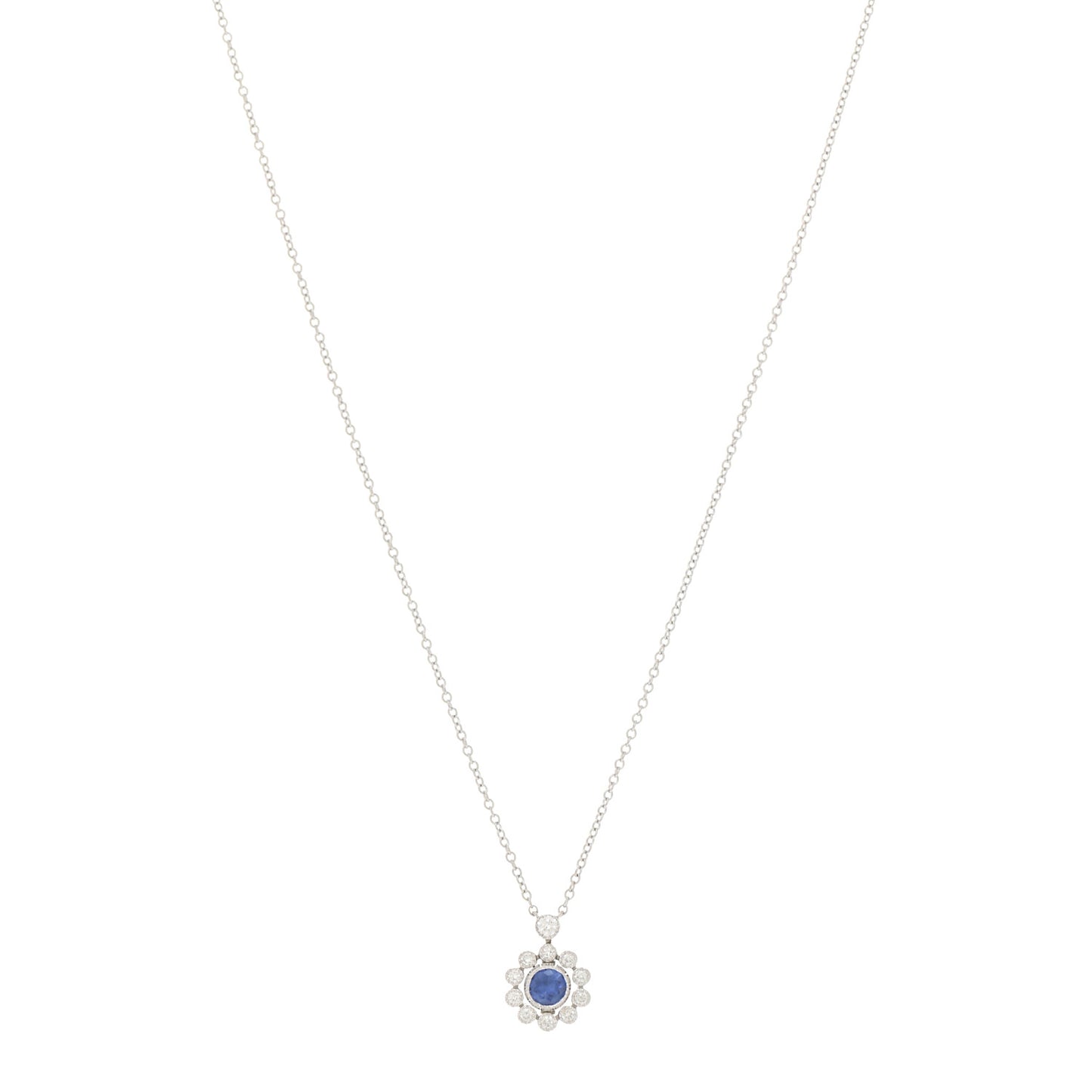 Platinum Diamond Blue Sapphire Enchant Flower Pendant Necklace