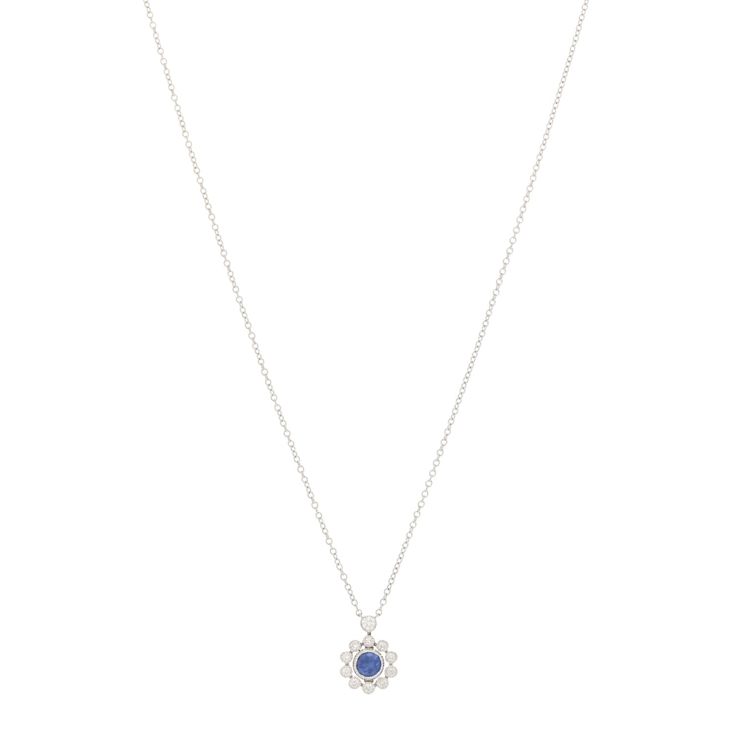 Tiffany Platinum Diamond Blue Sapphire Enchant Flower Pendant Necklace 1 of 6