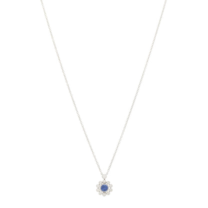 Tiffany Platinum Diamond Blue Sapphire Enchant Flower Pendant Necklace 1 of 6