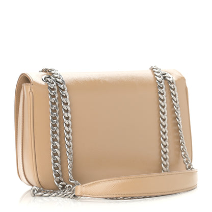Prada Saffiano Vernice Flap Chain Crossbody Bag Sabbia 3 of 10