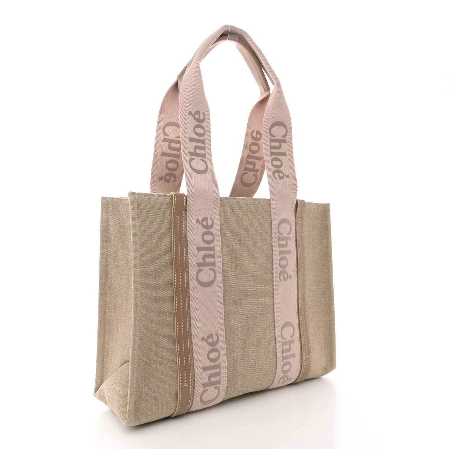 Chloe Linen Calfskin Medium Woody Ribbon Tote Blushy Beige 3 of 11