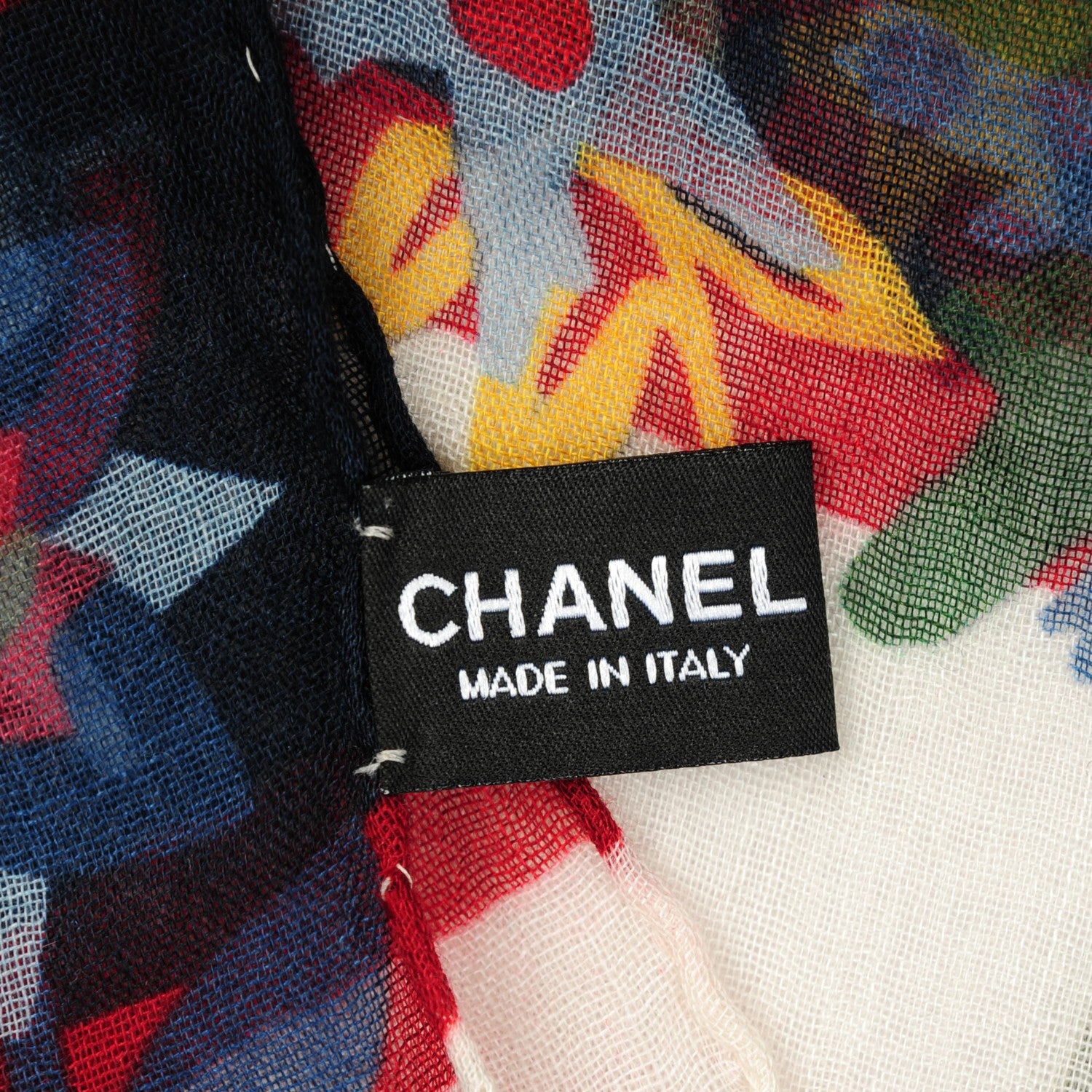 Chanel Cashmere Silk Floral CC Scarf Shawl White 5 of 5