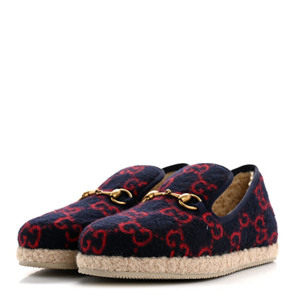 Gucci Covered Wool GG Monogram Womens Fria Horsebit Loafers 37.5 Blue Red Butterscotch 4 of 10