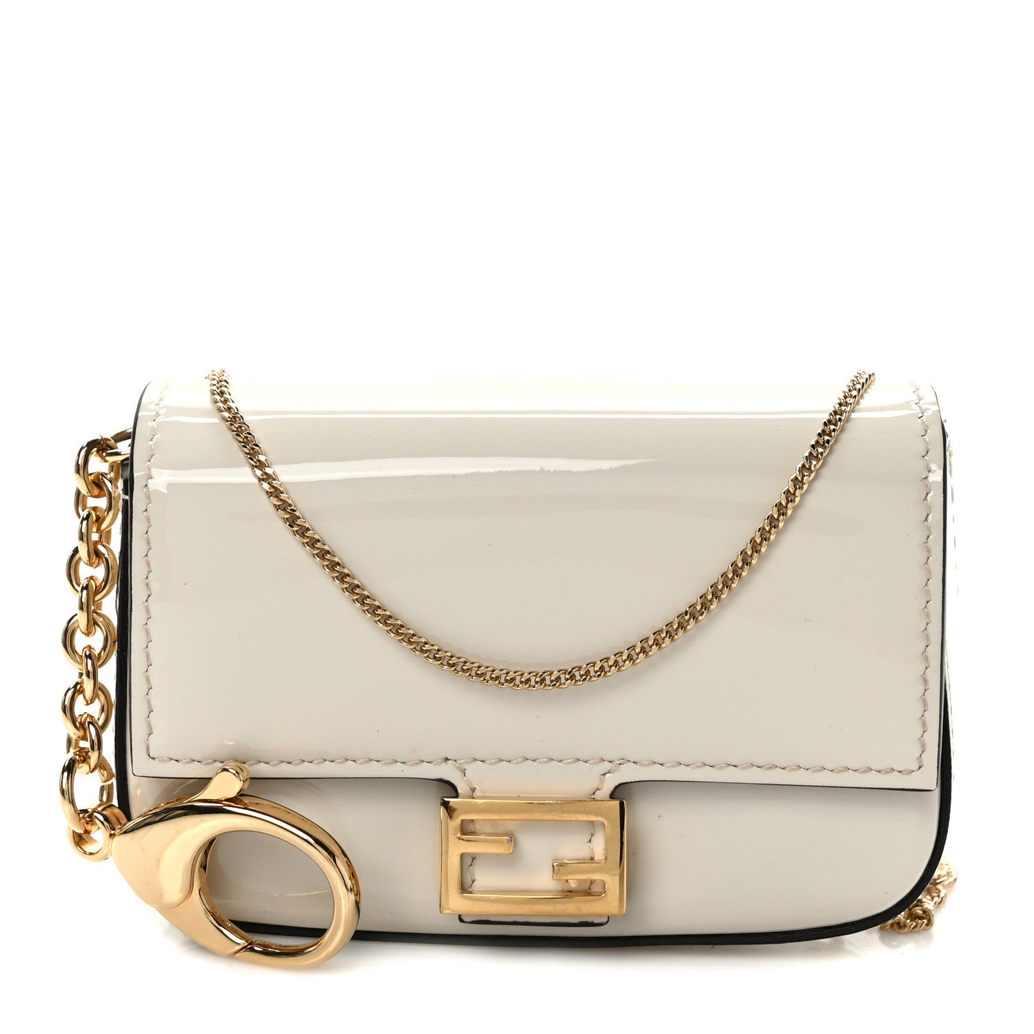 Fendi Vitello Vernice Mou Nano Baguette Belt Charm Latte 1 of 10