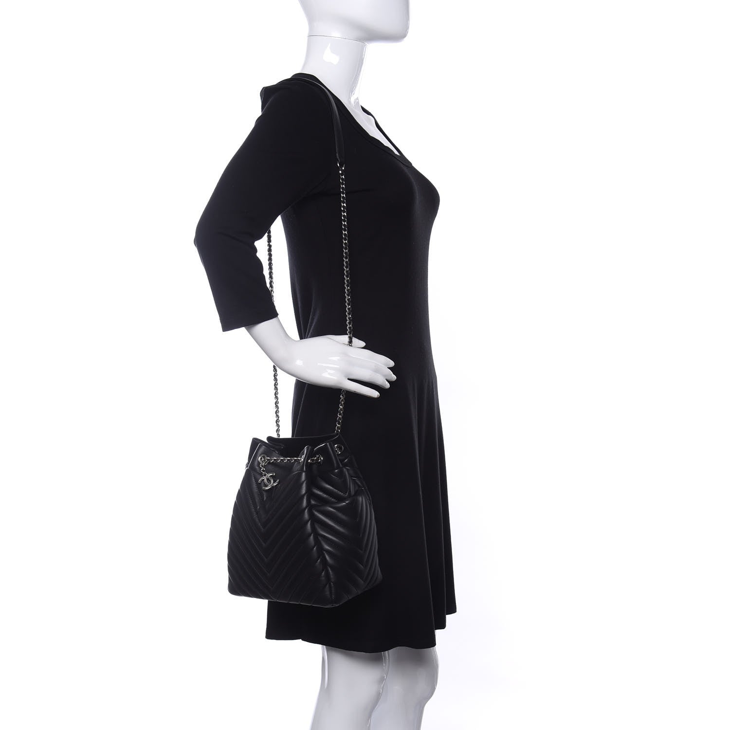 Chanel Lambskin Chevron Small Urban Spirit Drawstring Bag Black 2 of 10