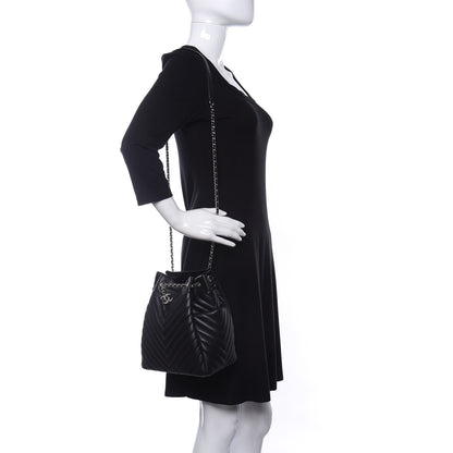 Chanel Lambskin Chevron Small Urban Spirit Drawstring Bag Black 2 of 10