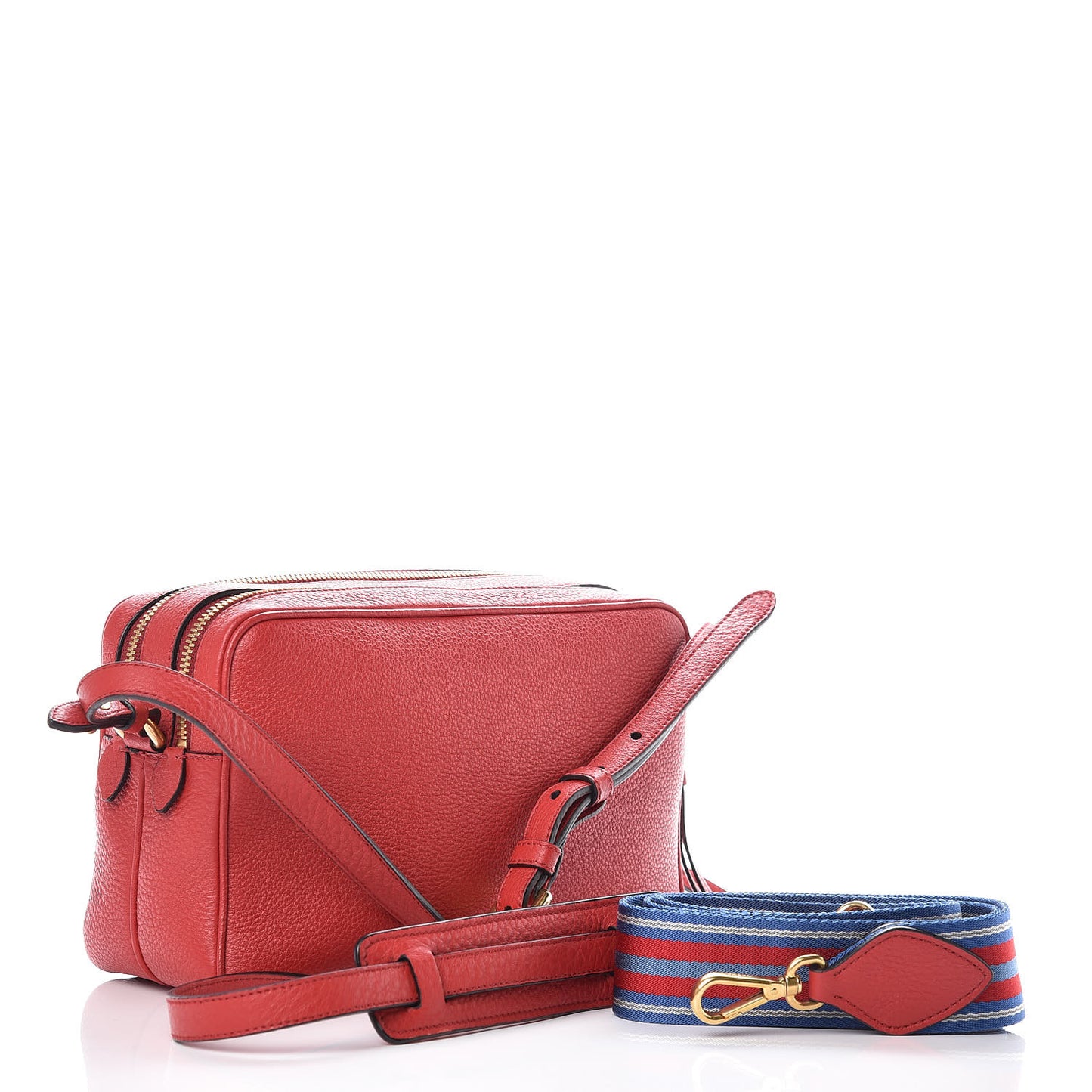 Vitello Daino Medium Double Zip Shoulder Bag Rosso