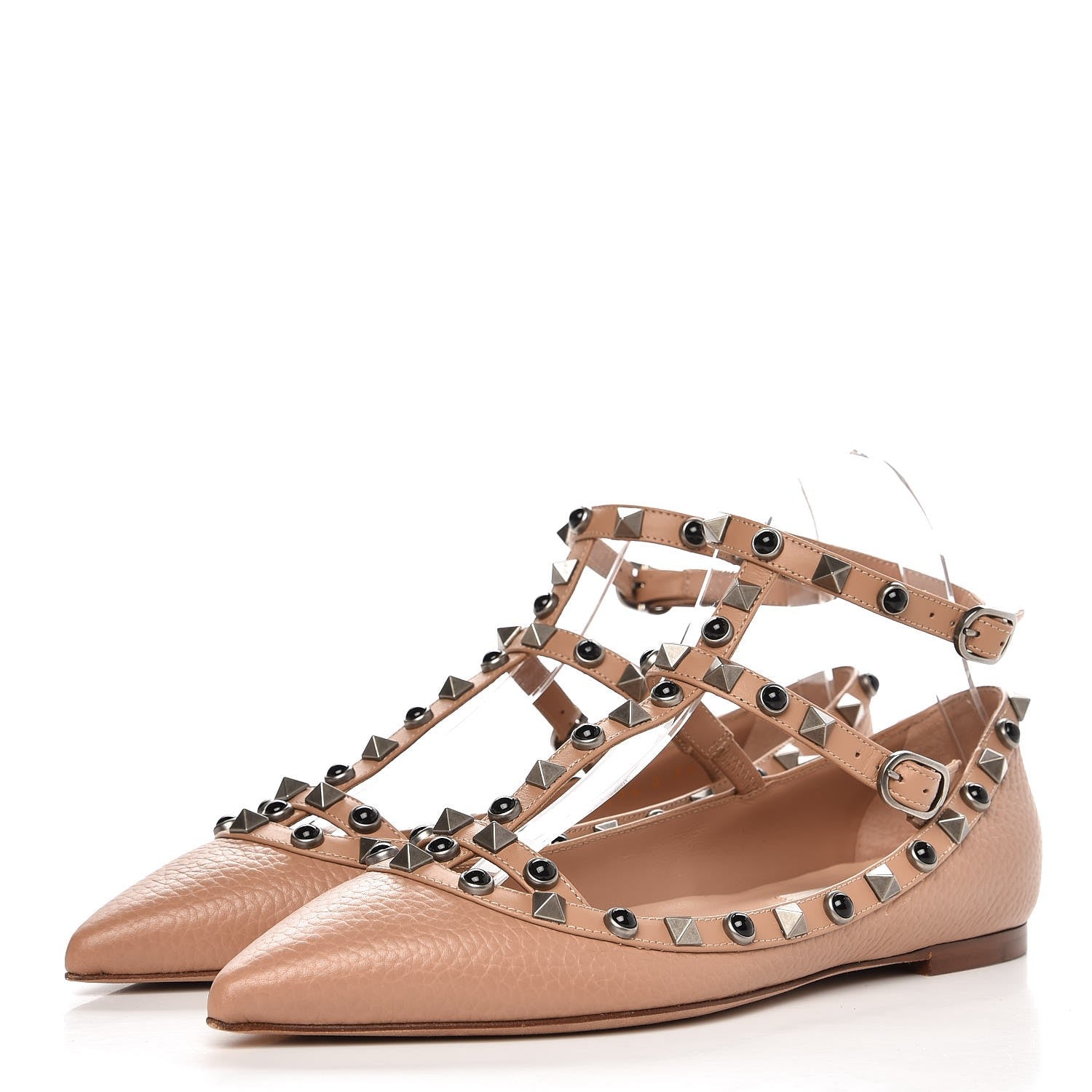 Valentino Garavani Pebbled Calfskin Onyx Rockstud Rolling Cage Ballerina Flats 36 Soft Noisette 3 of 8