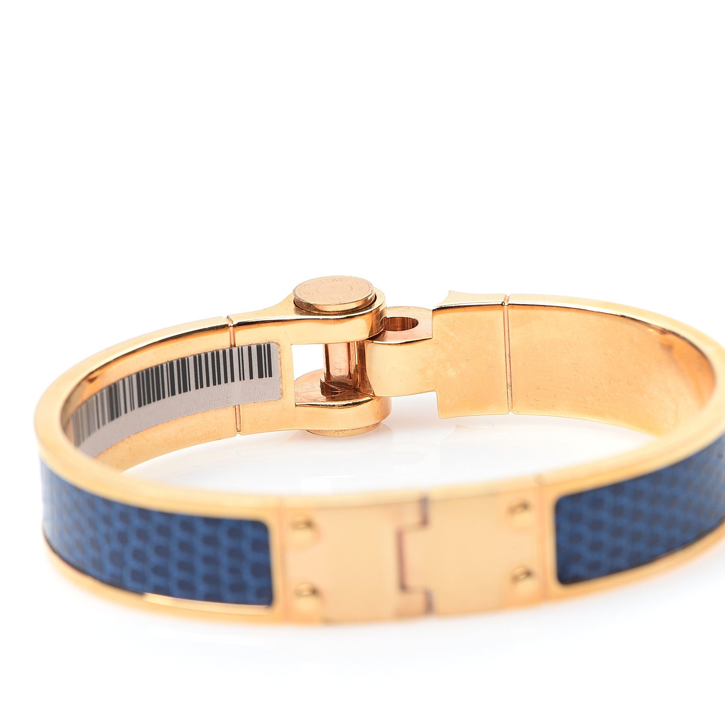 Lizard Charniere Cuir Narrow Hinged Bracelet M Bleu Saphir