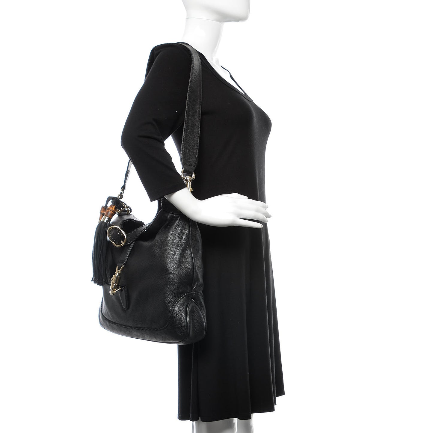 Pebbled Calfskin Medium New Jackie Shoulder Bag Black