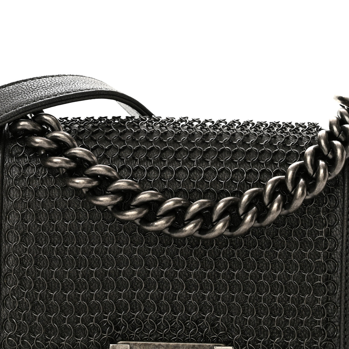 Goatskin Quilted Small Chain Mail Boy Flap Grey