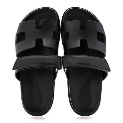 Hermes Calfskin Womens Chypre Sandals 38.5 Black 2 of 10