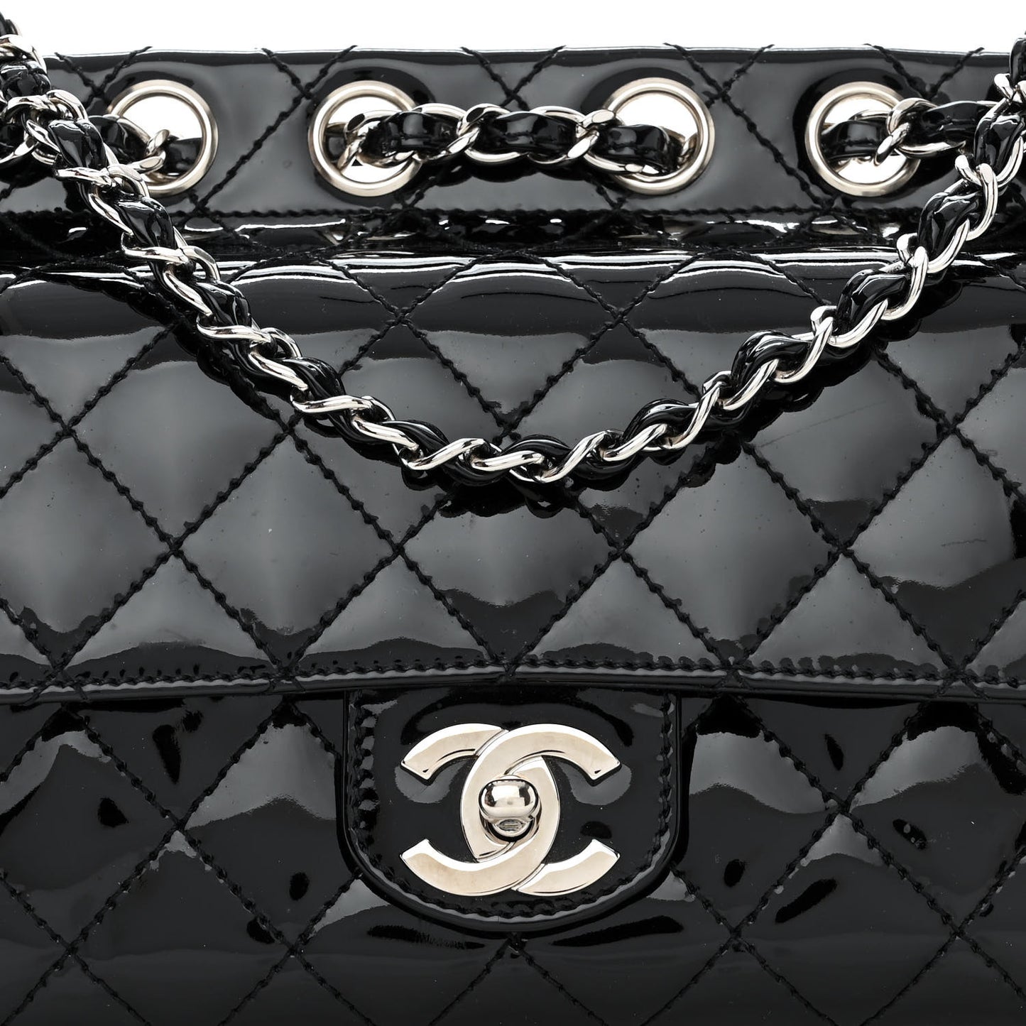 Patent Quilted Medium Diagonal CC Flap Black