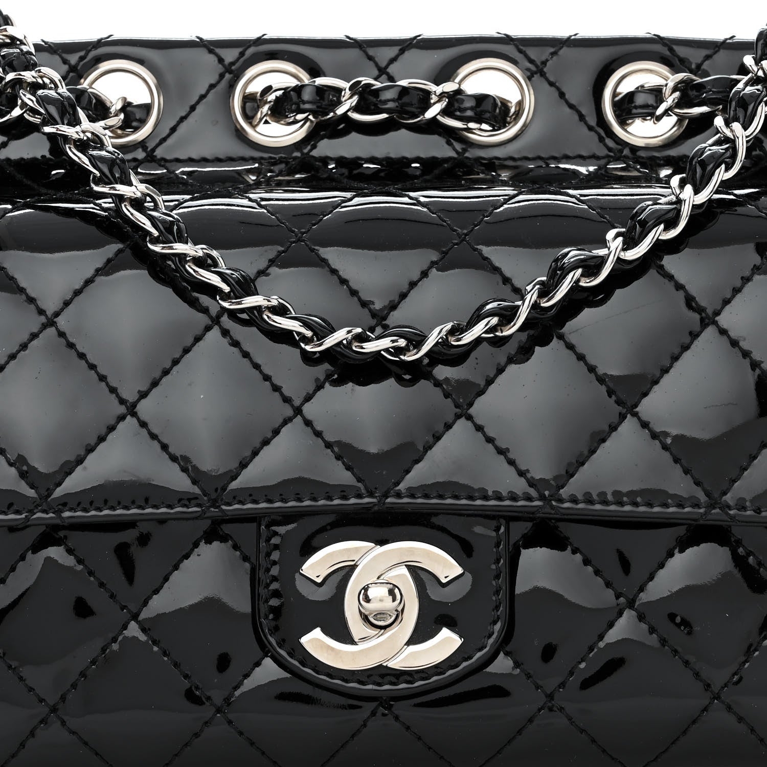 Chanel Patent Quilted Medium Diagonal CC Flap Black 8 of 10