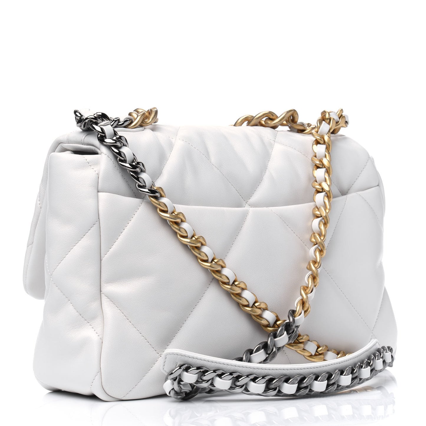 Goatskin Quilted Large Chanel 19 Flap White