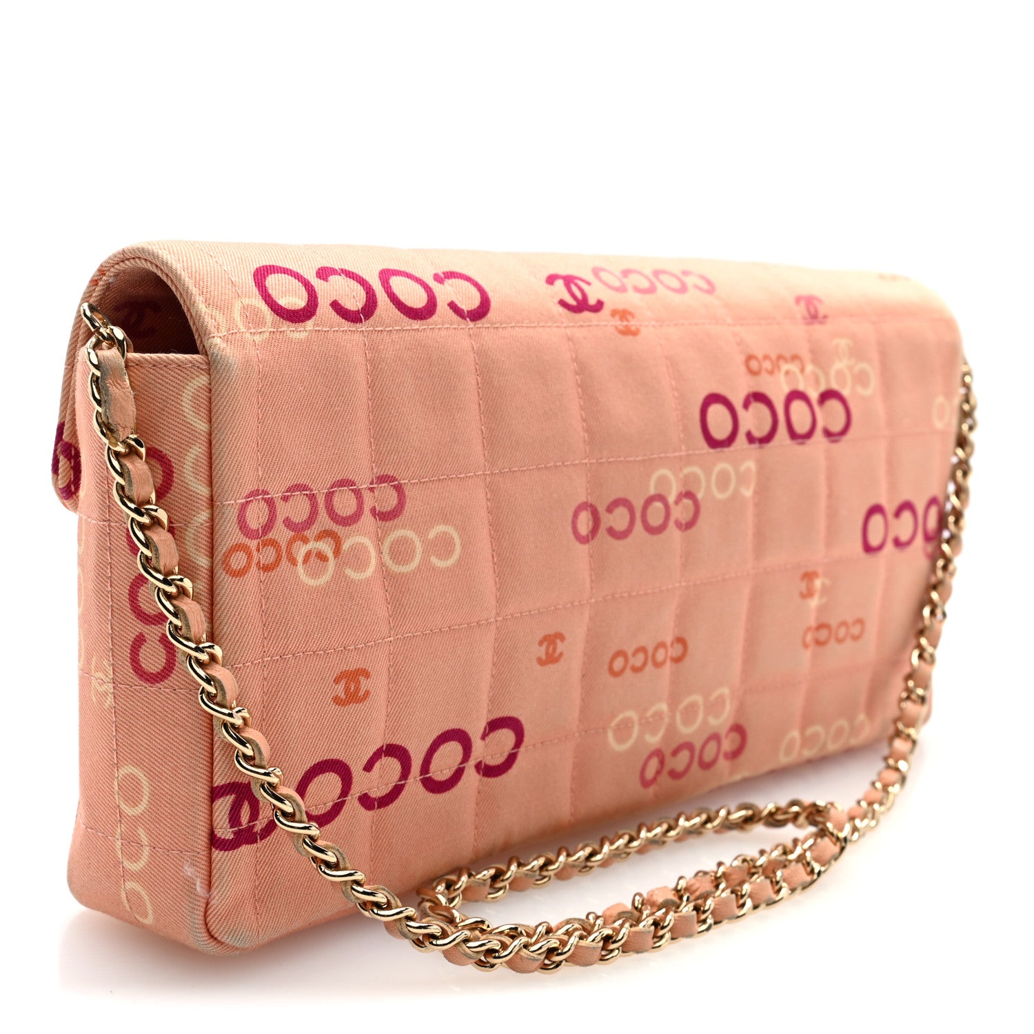 Chanel Canvas Chocolate Bar Quilted Coco East West Flap Pink 3 of 10