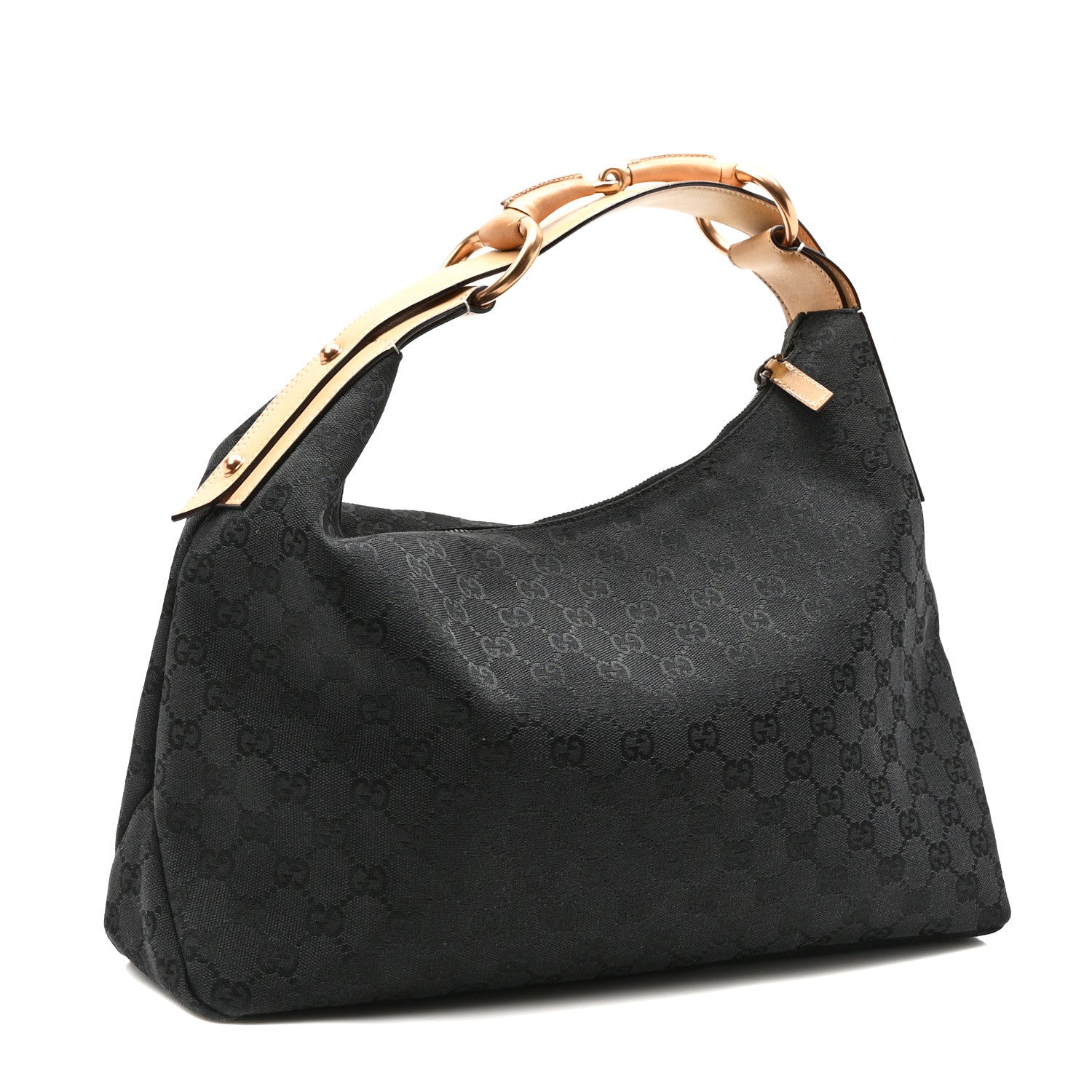 Gucci Monogram Medium Horsebit Chain Hobo Black Beige 3 of 10