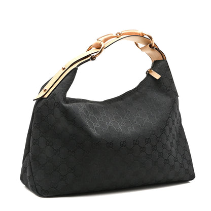 Gucci Monogram Medium Horsebit Chain Hobo Black Beige 3 of 10