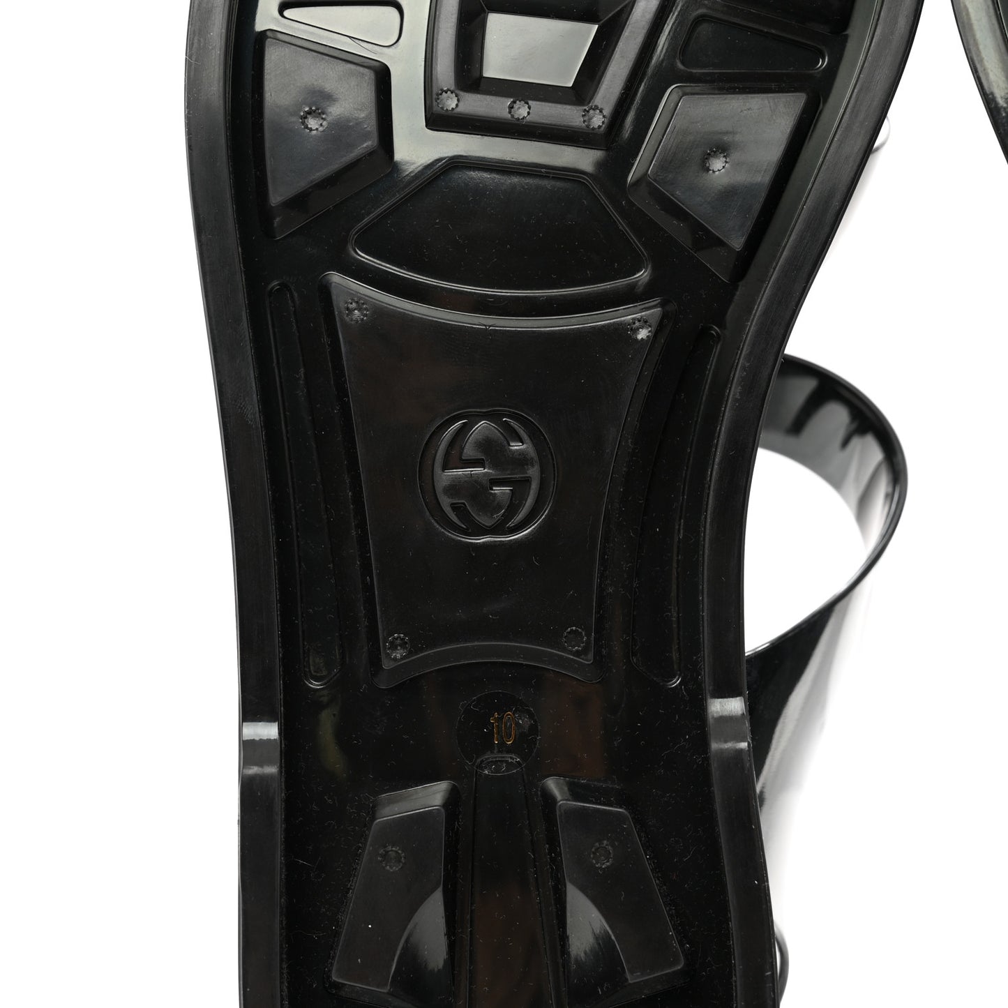 Shiny Rubber Double G Buckle Strap Sandals 10 Black