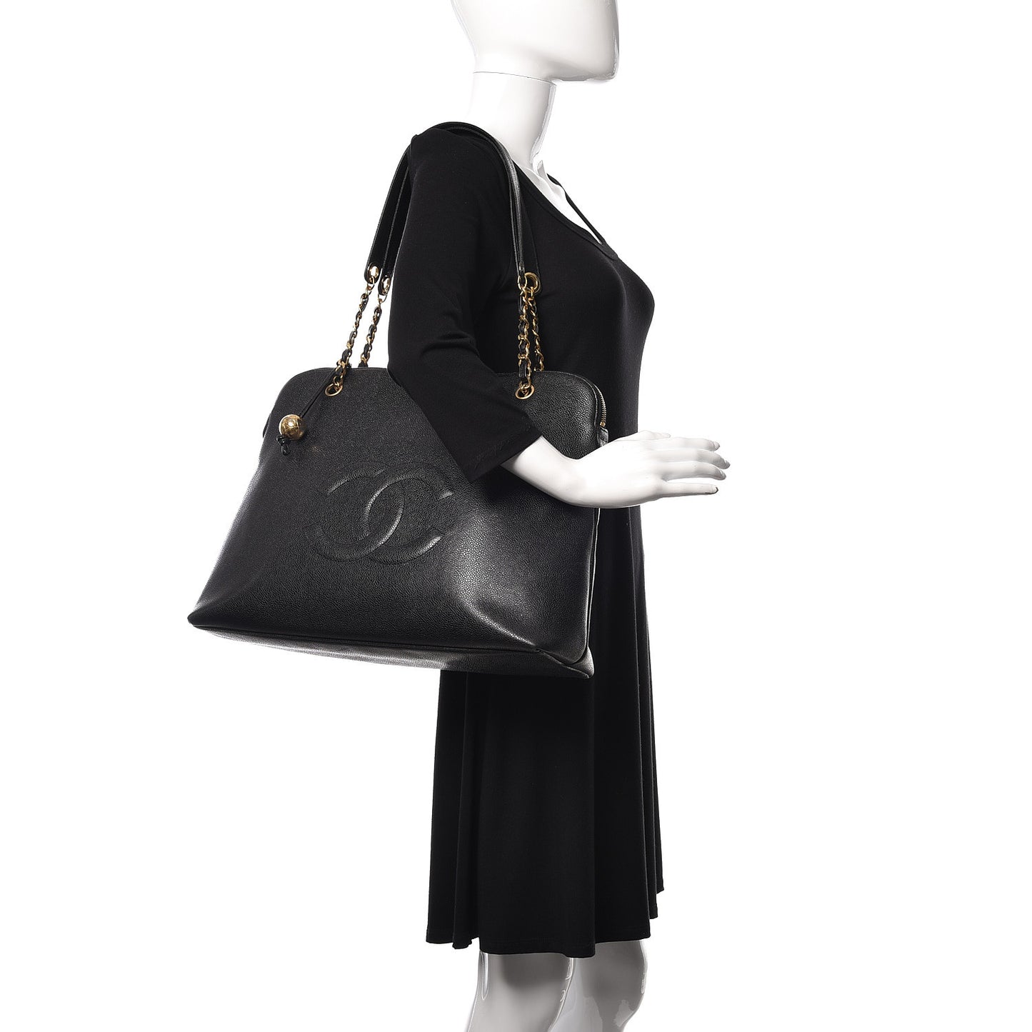 Caviar Large CC Shoulder Bag Black