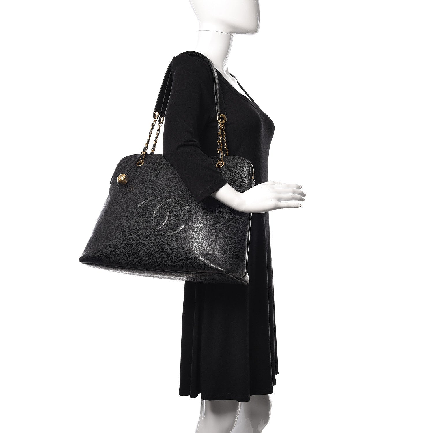 Chanel Caviar Large CC Shoulder Bag Black 2 of 10