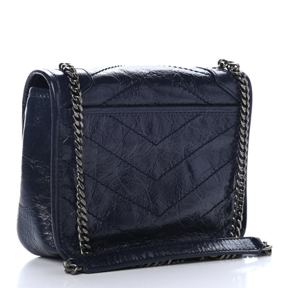 Saint Laurent Crinkled Calfskin Matelasse Monogram Niki Chain Wallet Deep Marine 2 of 4