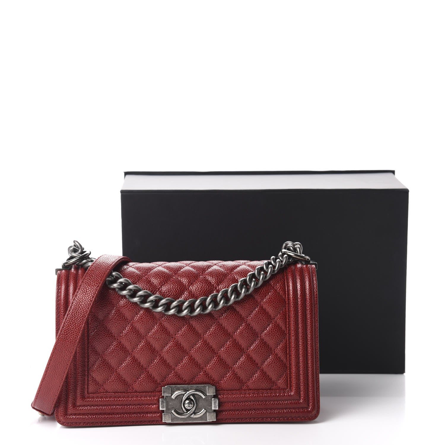 Chanel Caviar Quilted Medium Boy Flap Dark Red 15 of 15