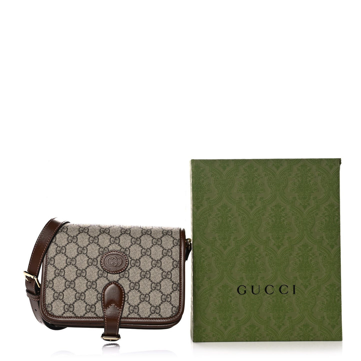 GG Supreme Monogram Azalea Calfskin Mini Retro Interlocking G Flap Shoulder Bag Beige Ebony Brown Sugar
