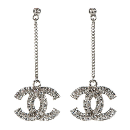 Chanel Baguette Crystal CC Drop Earrings Silver 1 of 4