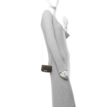 Fendi Glazed Fabric FF 1974 Nano Baguette Charm Mogano Panna 2 of 10
