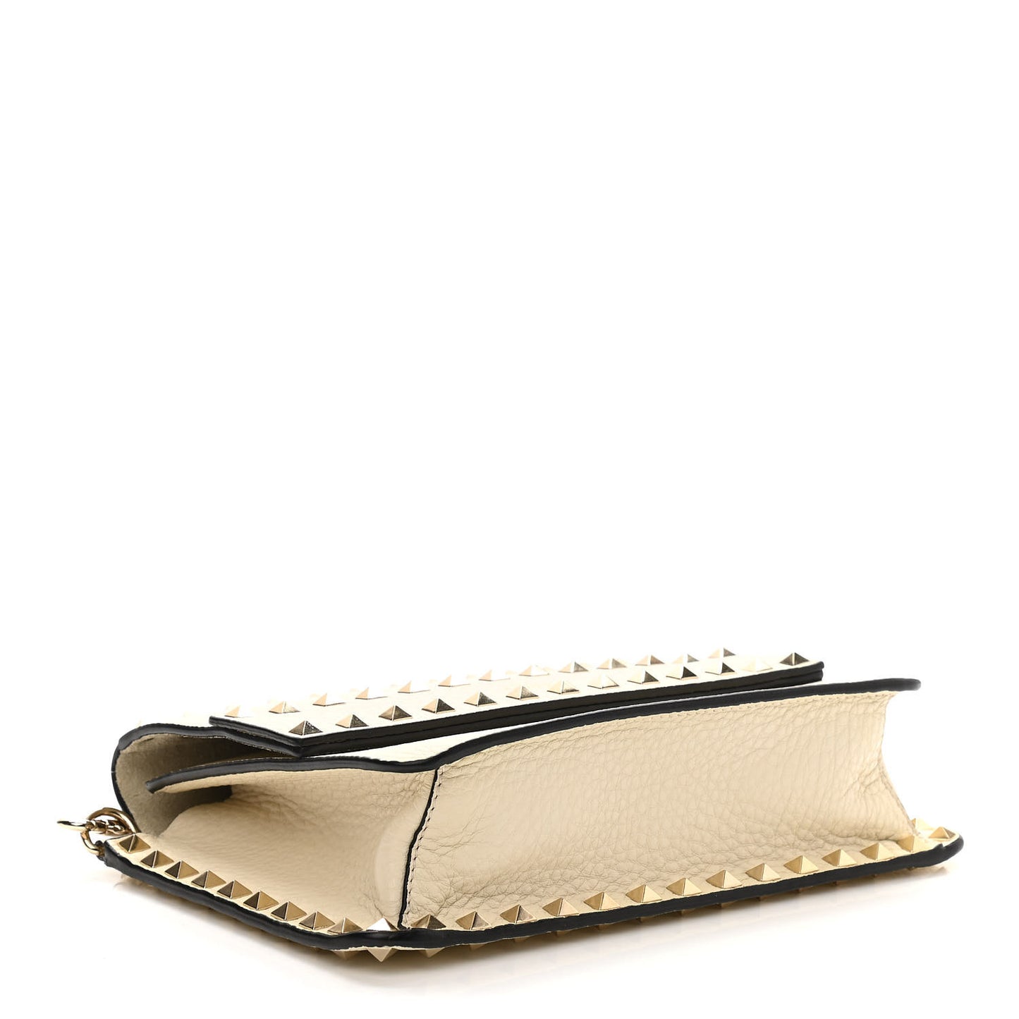 Pebbled Calfskin Rockstud Side Slip Crossbody Ivory