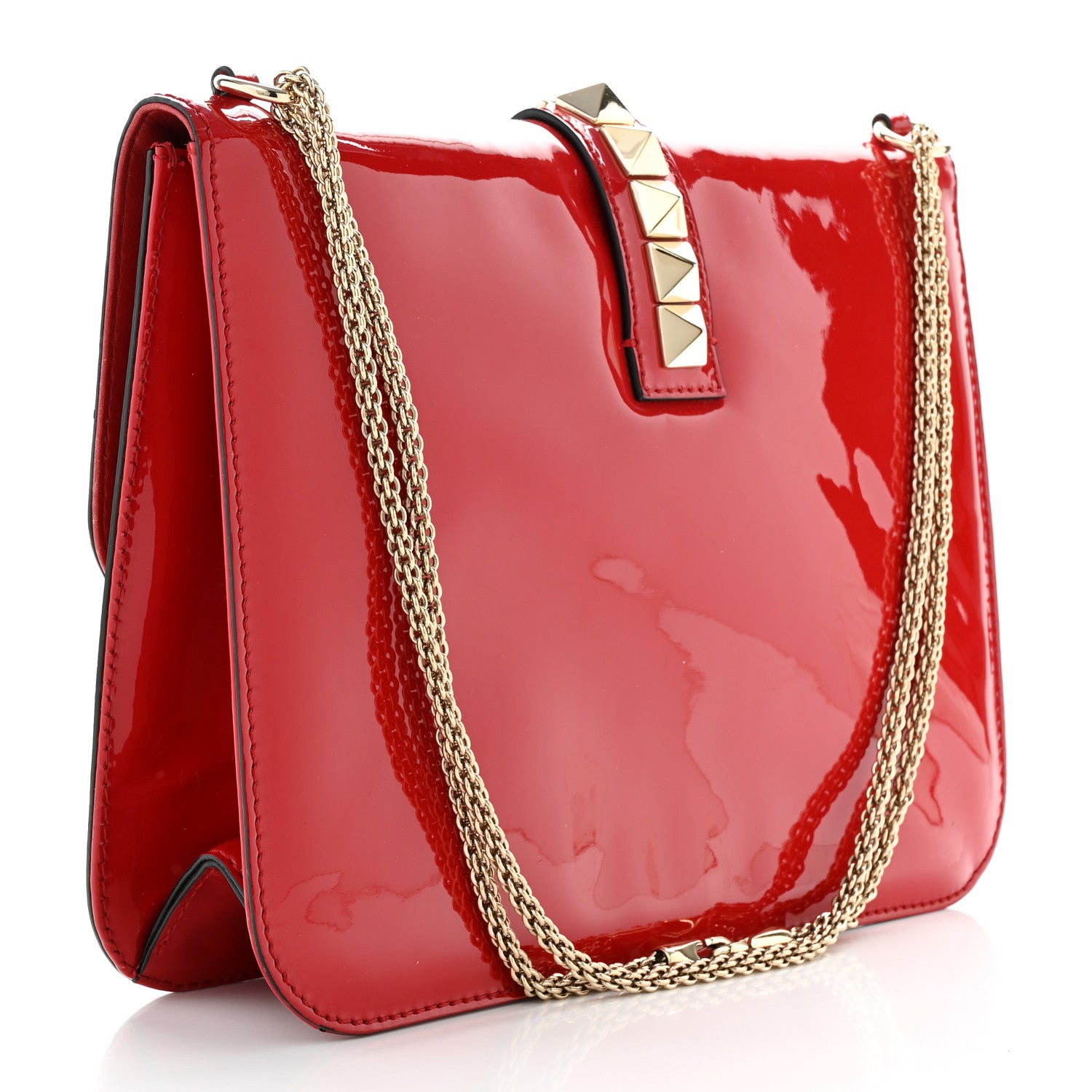Valentino Garavani Patent Large Glam Lock Rockstud Flap Red 3 of 12