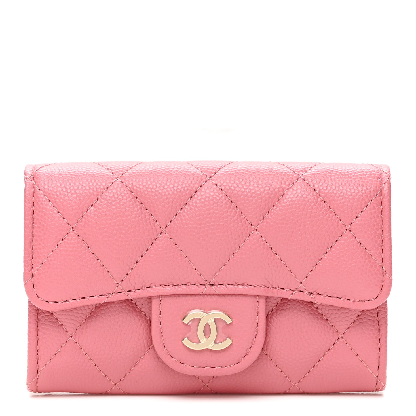Caviar Quilted Flap Card Holder Wallet Pink