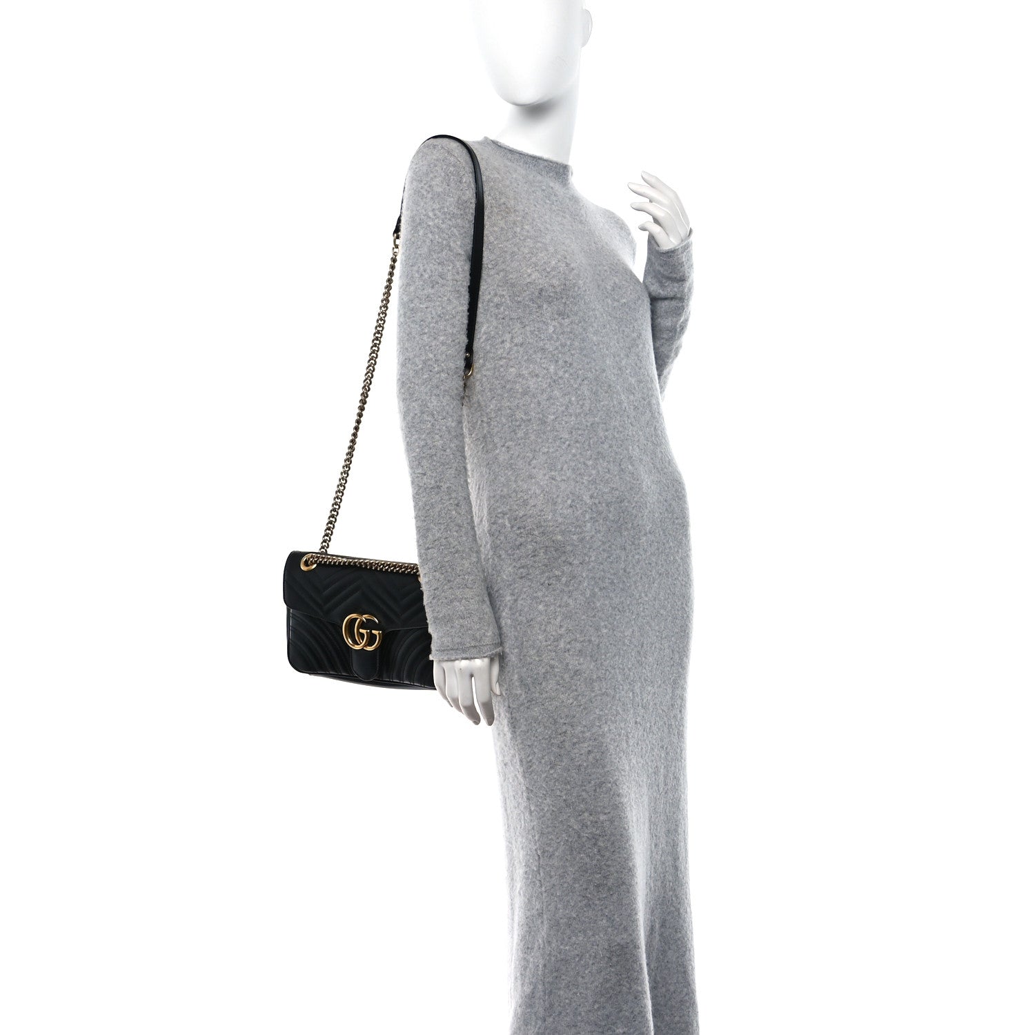 Gucci Calfskin Matelasse Small GG Marmont Shoulder Bag Black 2 of 13