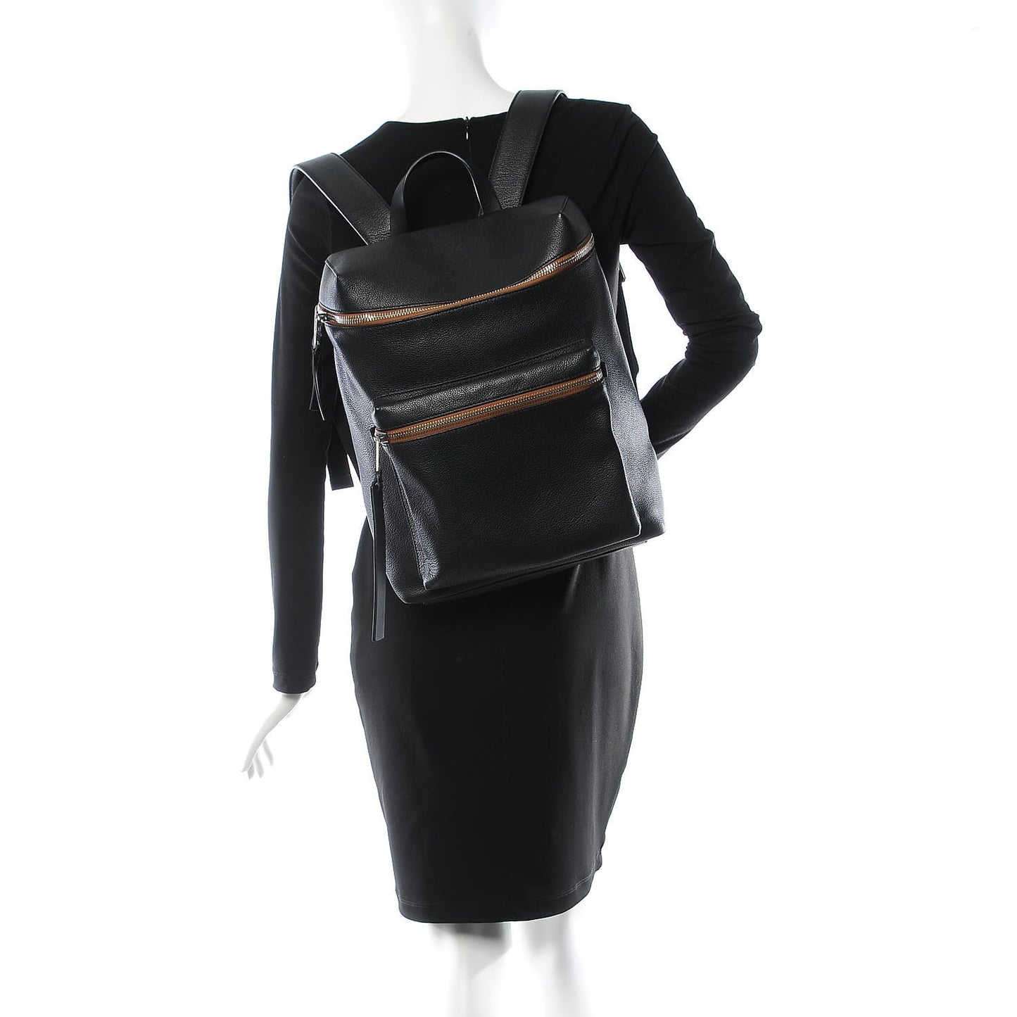 Calfskin Zip-Top Backpack Black