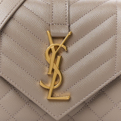 Saint Laurent Grain De Poudre Textured Mixed Matelasse Triquilt Small Monogram Satchel Greyish Brown 9 of 12