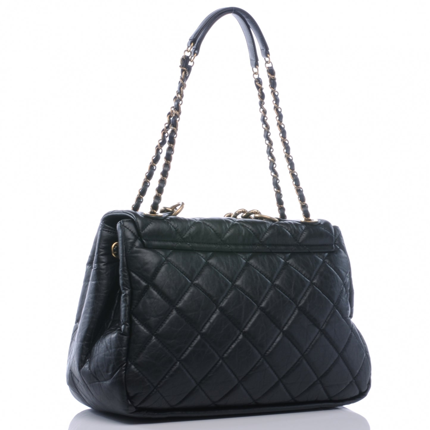 Aged Calfskin Quilted Large Pondichery Flap Black