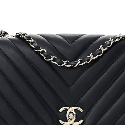 Chanel Lambskin Chevron Quilted Single Flap Navy Blue 8 of 12