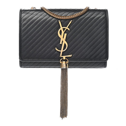 Saint Laurent Calfskin Patterned Small Cassandre Tassel Satchel Black 1 of 8