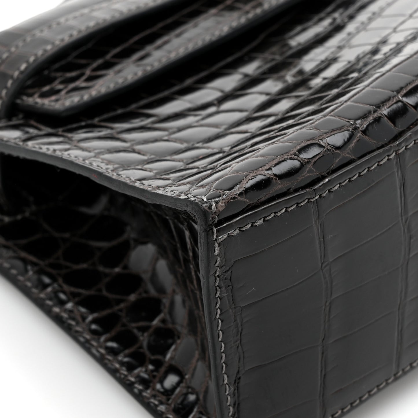 Shiny Niloticus Crocodile Kelly Pochette Graphite