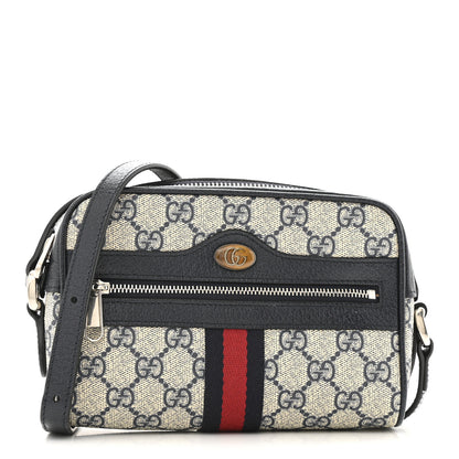 Gucci GG Supreme Monogram Textured Dollar Calfskin Web Mini Ophidia Shoulder Bag Beige Blue 1 of 12