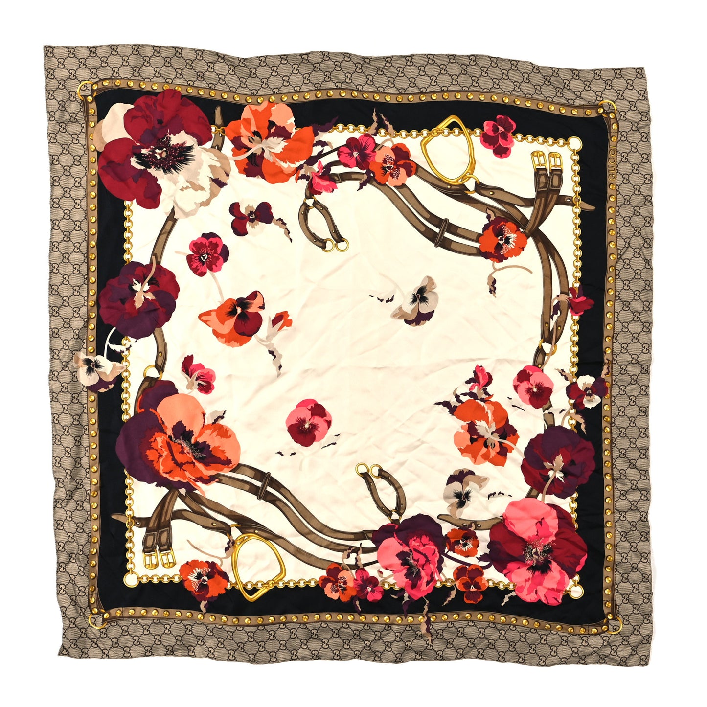 Silk Twill GG Monogram New Panshie Square Scarf Black Dark Purple