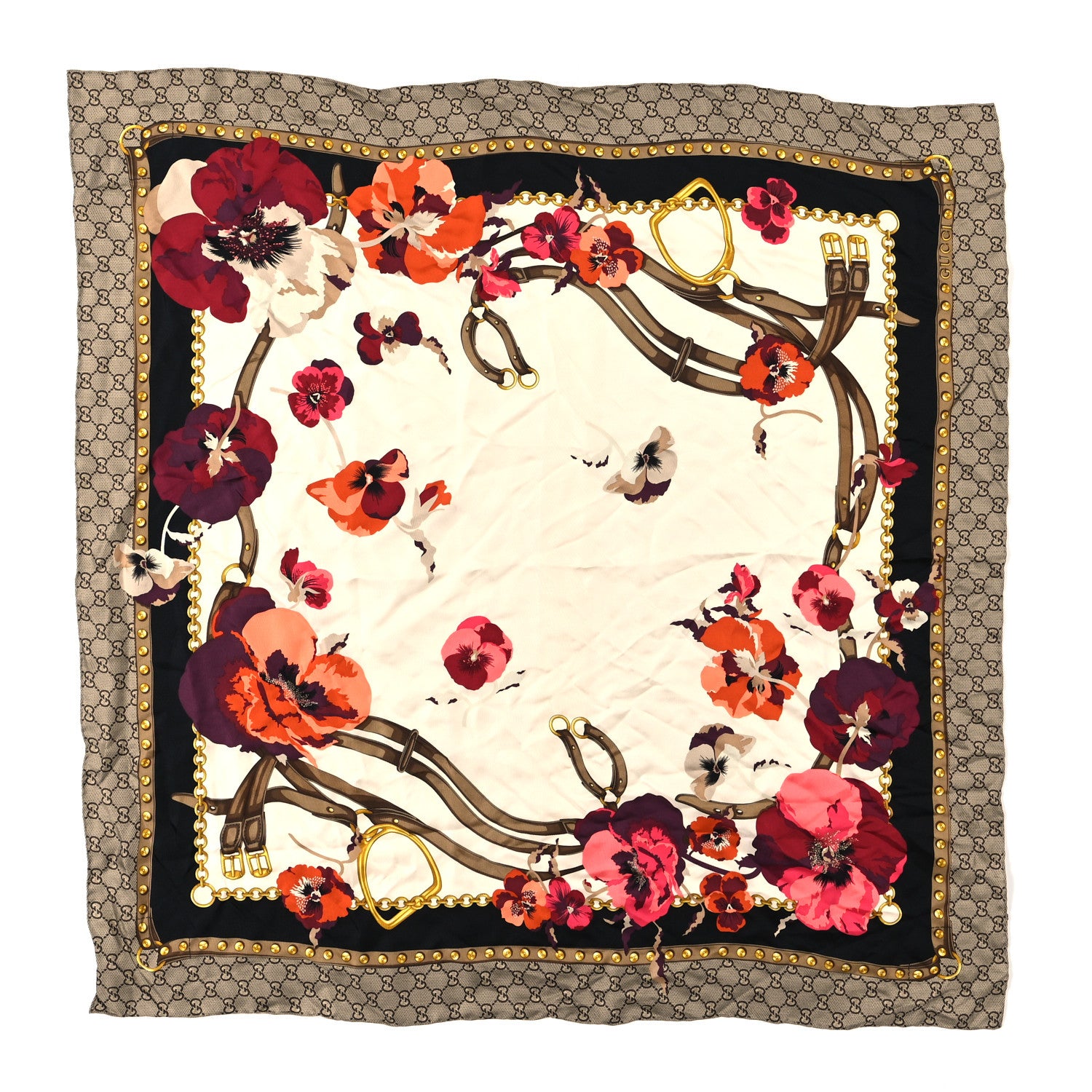 Gucci Silk Twill GG Monogram New Panshie Square Scarf Black Dark Purple 1 of 3