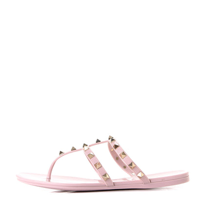 Valentino Garavani PVC Jelly Rockstud Caged Flat Thong Sandals 38 Water Rose 1 of 8